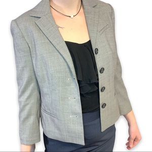 Ann Taylor Light Gray Cropped Long-Sleeve Button-up Professional Work Blazer 0